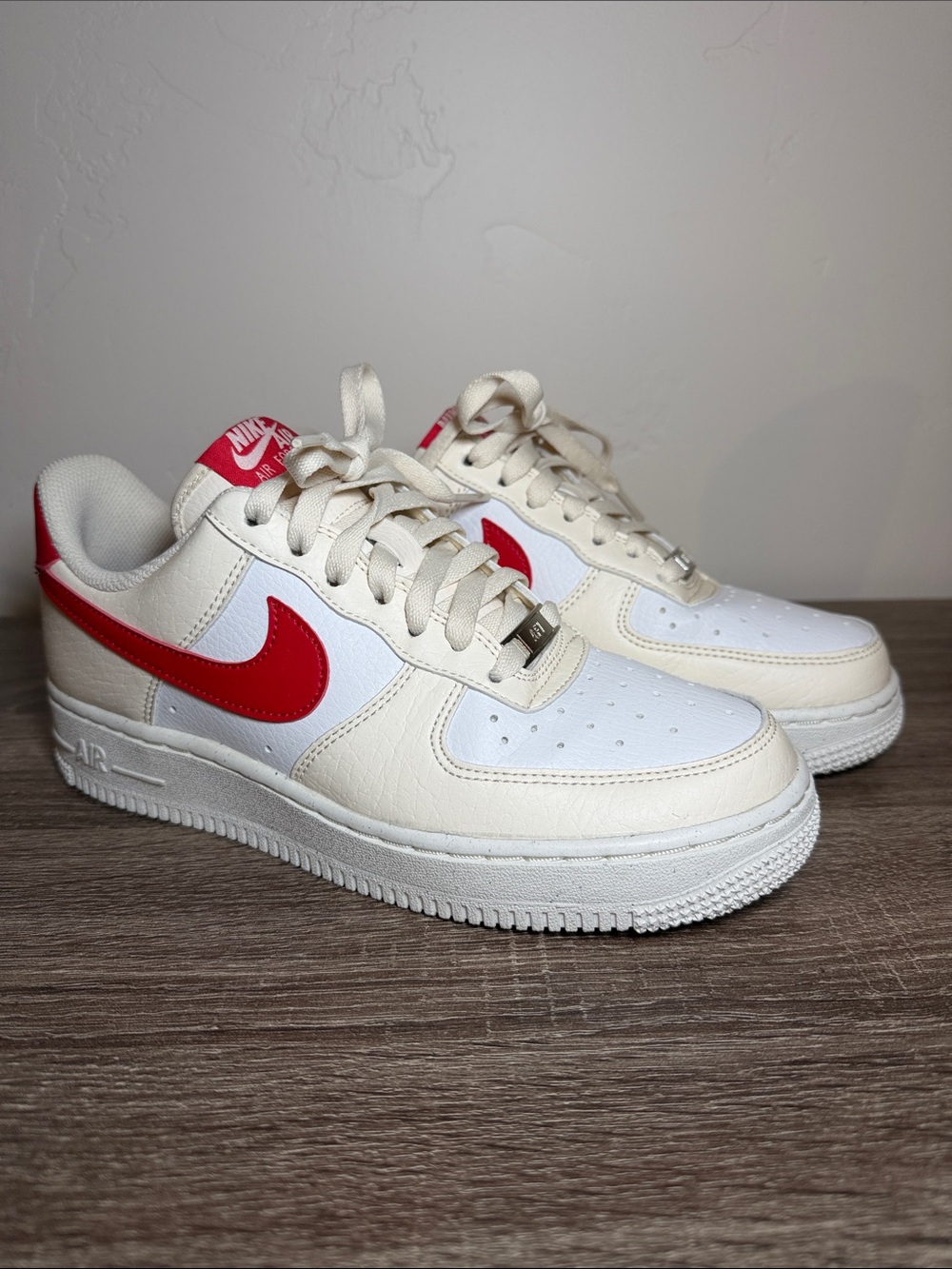 Nike Air Force 1 Low-Top Sneakers Pale Ivory and University Red W size 7